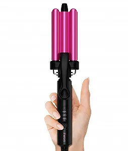 Потрійна плойка для волосся FARERY 13 мм 160-200°C Hot Pink - Фото 1
