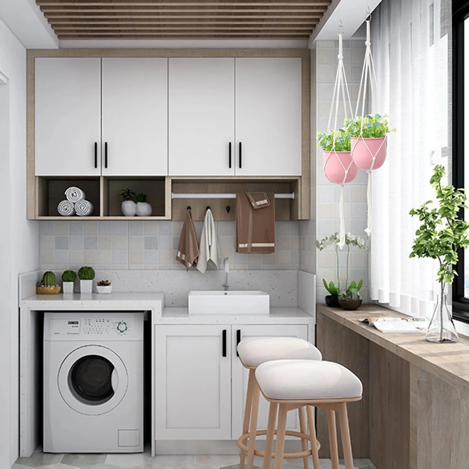 Подвесные кашпо макраме Macrame Hangers набор 6 шт 60 см 80 см 100 см с S-крючками, фото №4