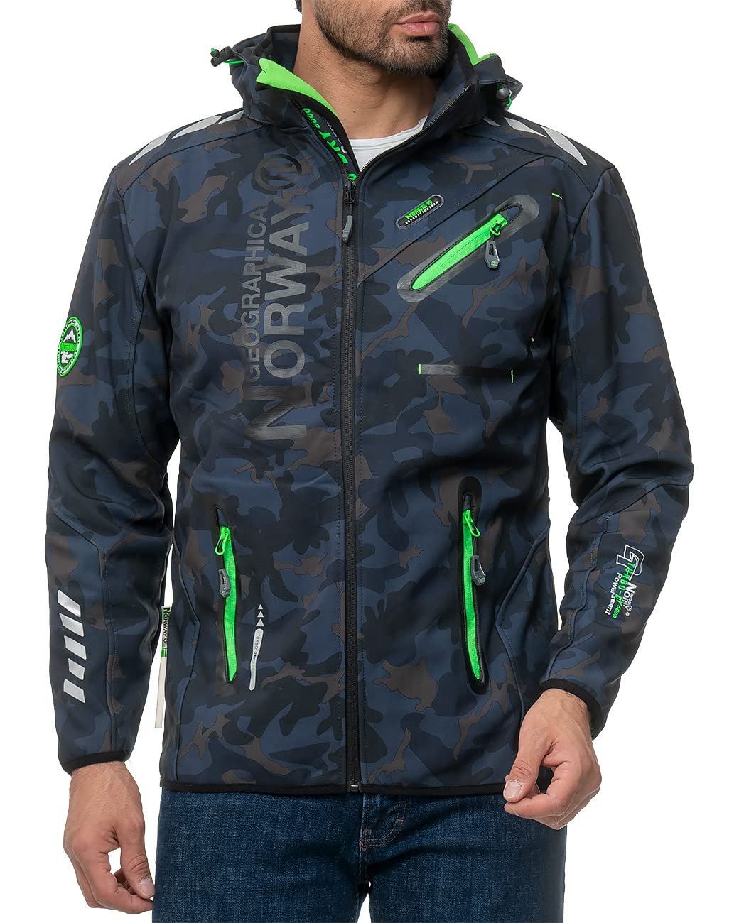 Софтшелл Куртка Geographical Norway Функциональная куртка Ветрозащитная куртка с капюшоном Ветрозащита Стойкий воротник Холодостойкая Для активного отдыха Пешего туризма Кемпинга, фото №5