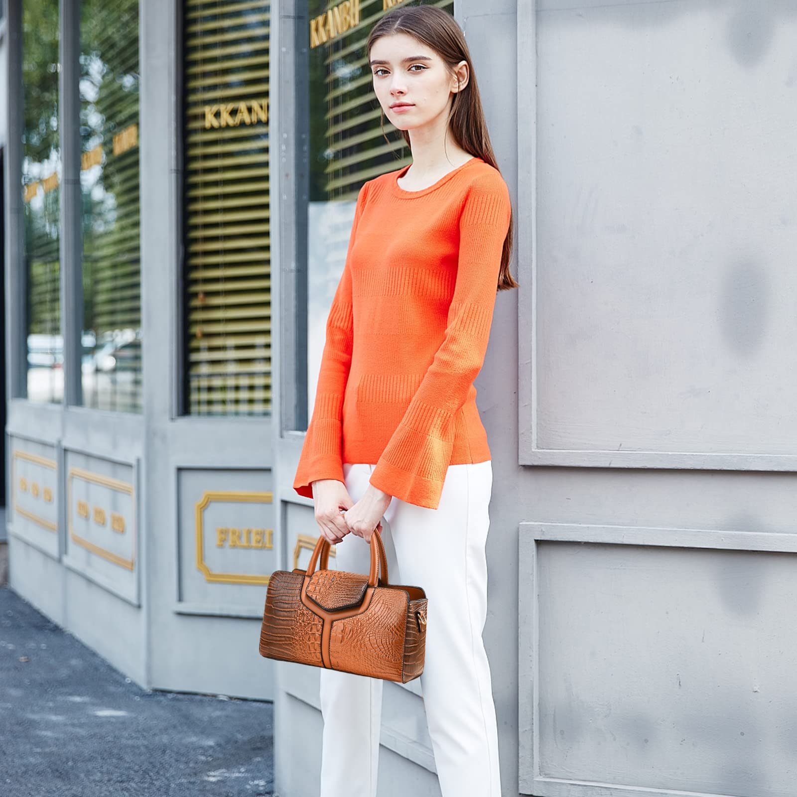 Сумка з верхньою ручкою NICOLE & DORIS, з крокодиловим візерунком, коричнева, елегантна, фото №2