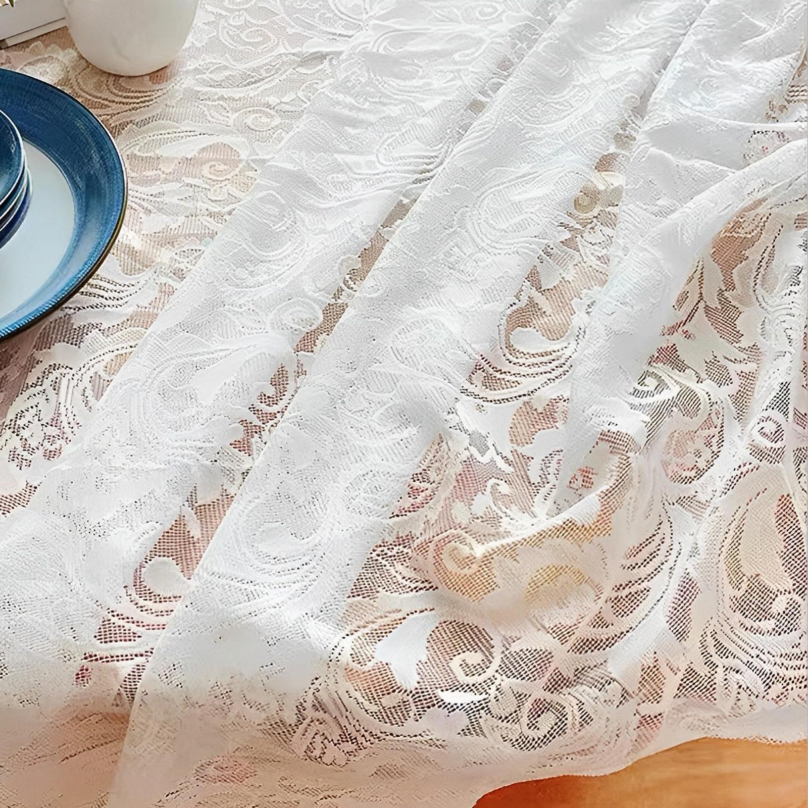 Скатерть кружевная прямоугольная цветочный узор 140 x 220 см Белая, фото №4