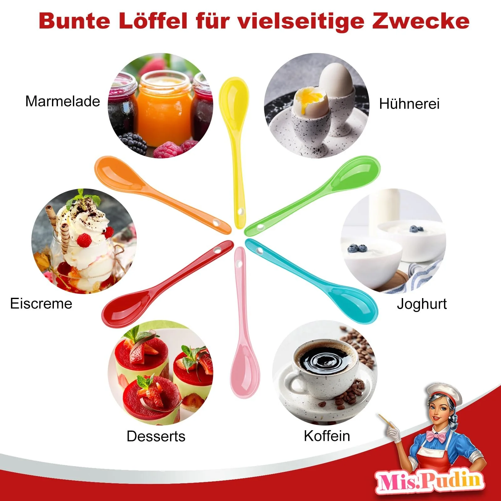 Ложка Фарфорова 12,3 см Різнокольорова (10 штук), фото №6