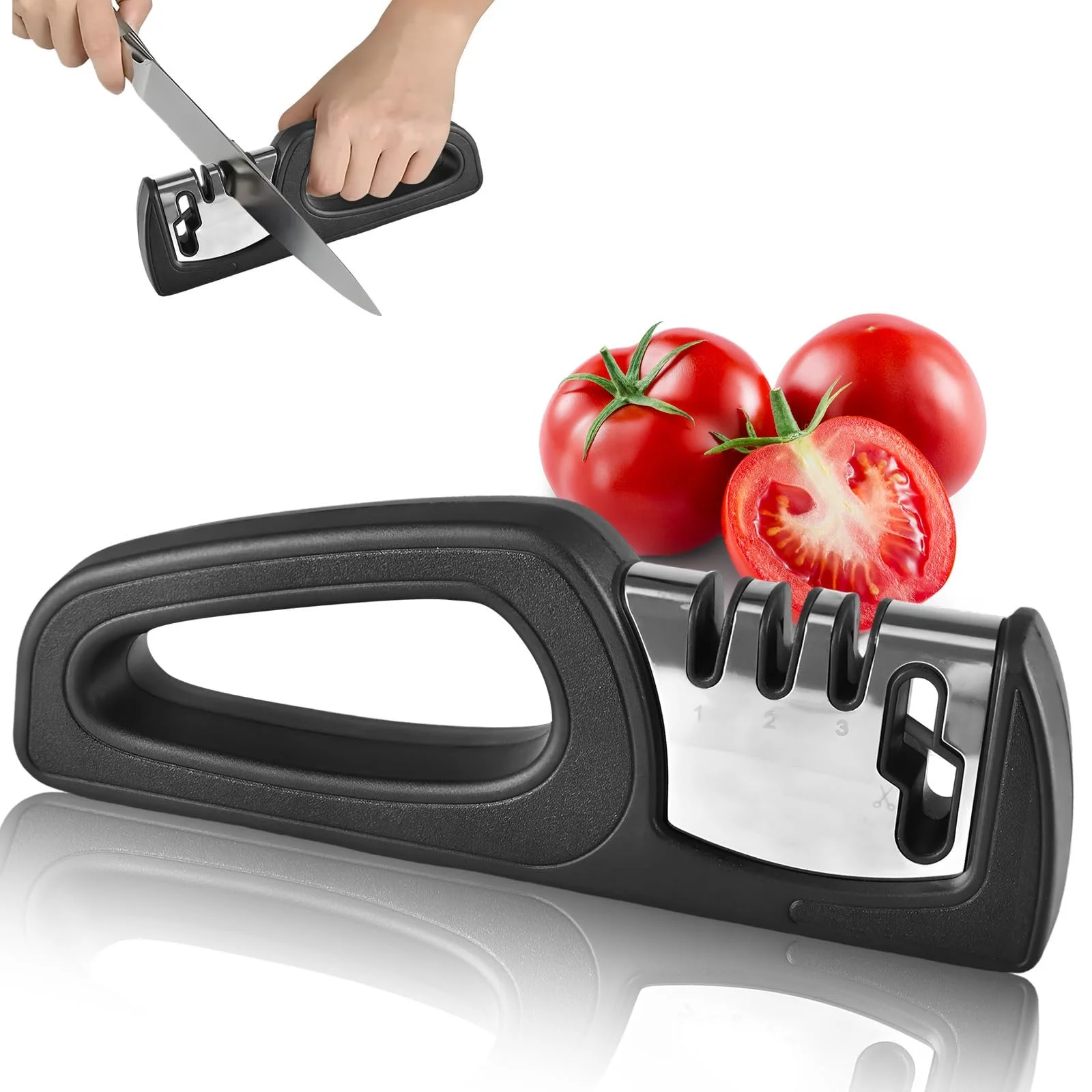 Точилка для ножей и ножниц 4-ступенчатая (вольфрамовая сталь, алмаз, керамика), фото №1