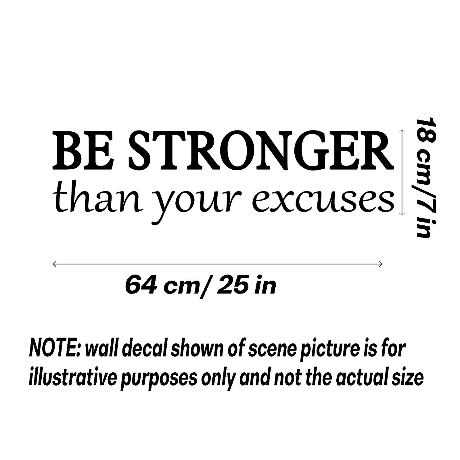 Наклейка на стіну Be Stronger Than Your Excuses вінілова 64x18 см Black, фото №5