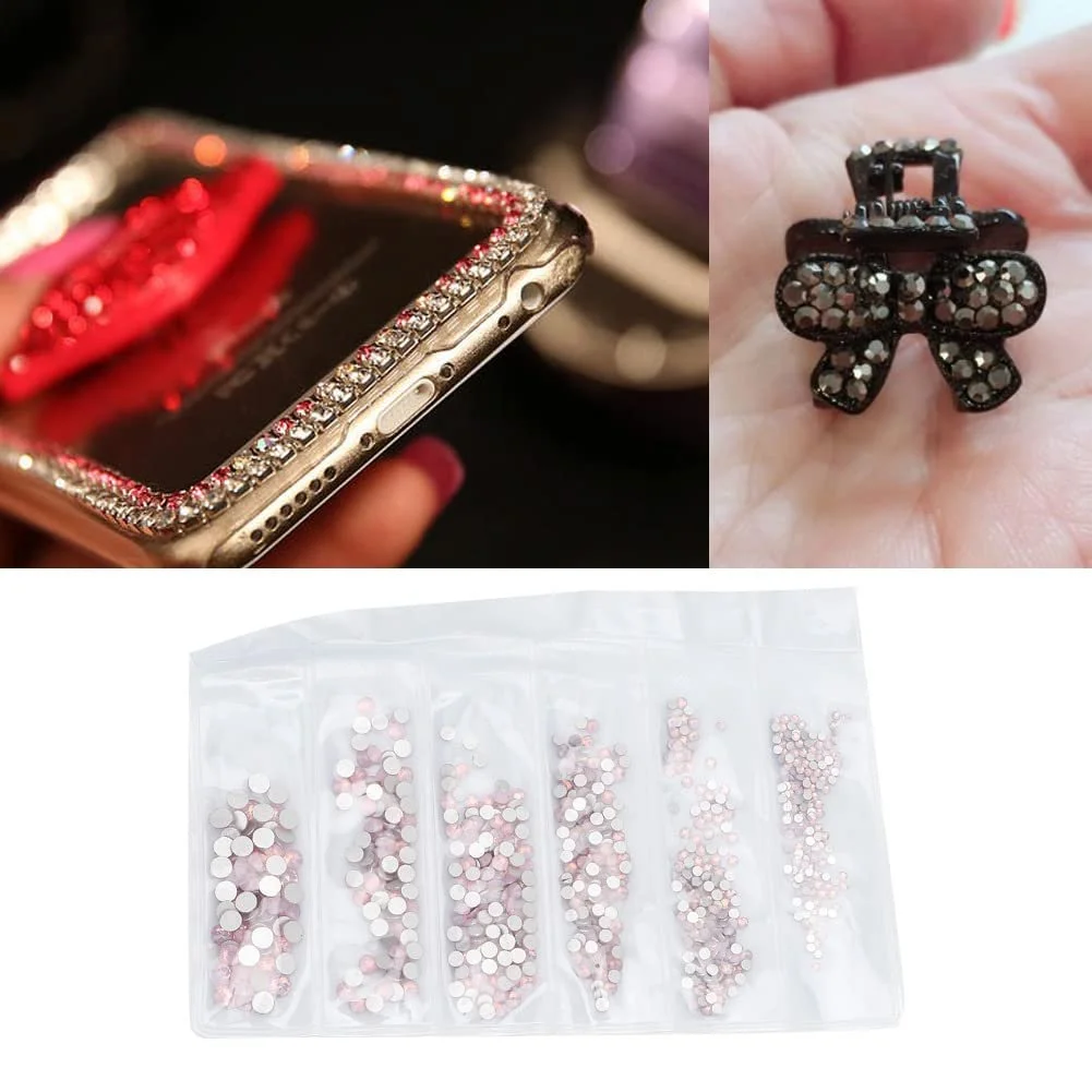 Набір кришталевих скляних стразів для декору, кольоровий DIY високоякісний матеріал пакунок матеріалів для рукоділля для костюмів, виготовлення телефонів Колір рожевого протеїну, фото №8