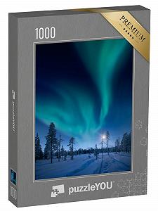 Пазл puzzleYOU Northern Lights Puzzle Collection Moon and Northern Lights in Finland, Pallas Rocks Background 1000 элементов - Фото 1