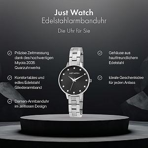 Женские часы Just Watch, нержавеющая сталь, браслет-звено 22 см, диаметр 34 мм, 12 мм, серебристый synthetic.ua - Фото 1