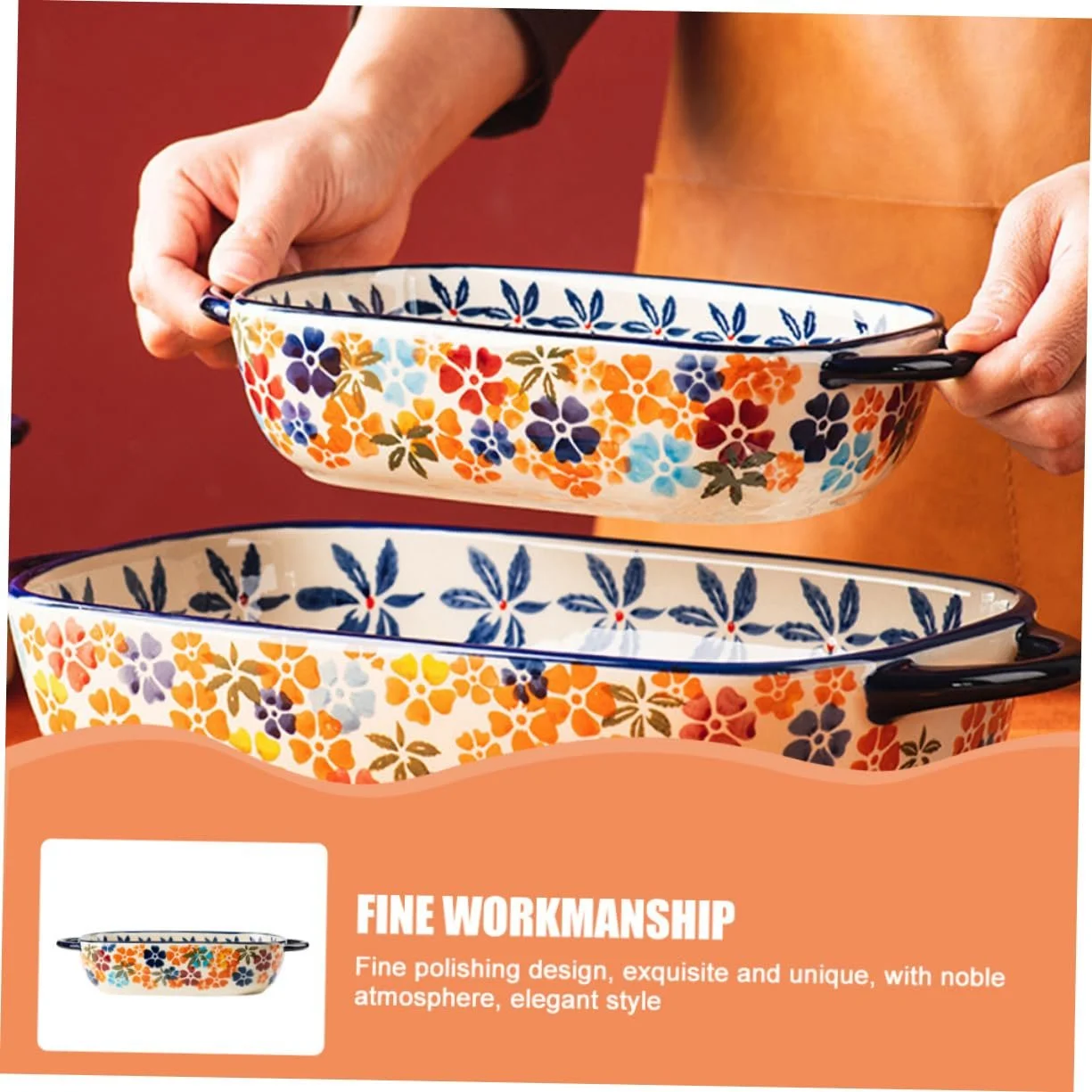 Форма для запекания GLEAVI керамическая с ручками для духовки и микроволновой печи, фото №5