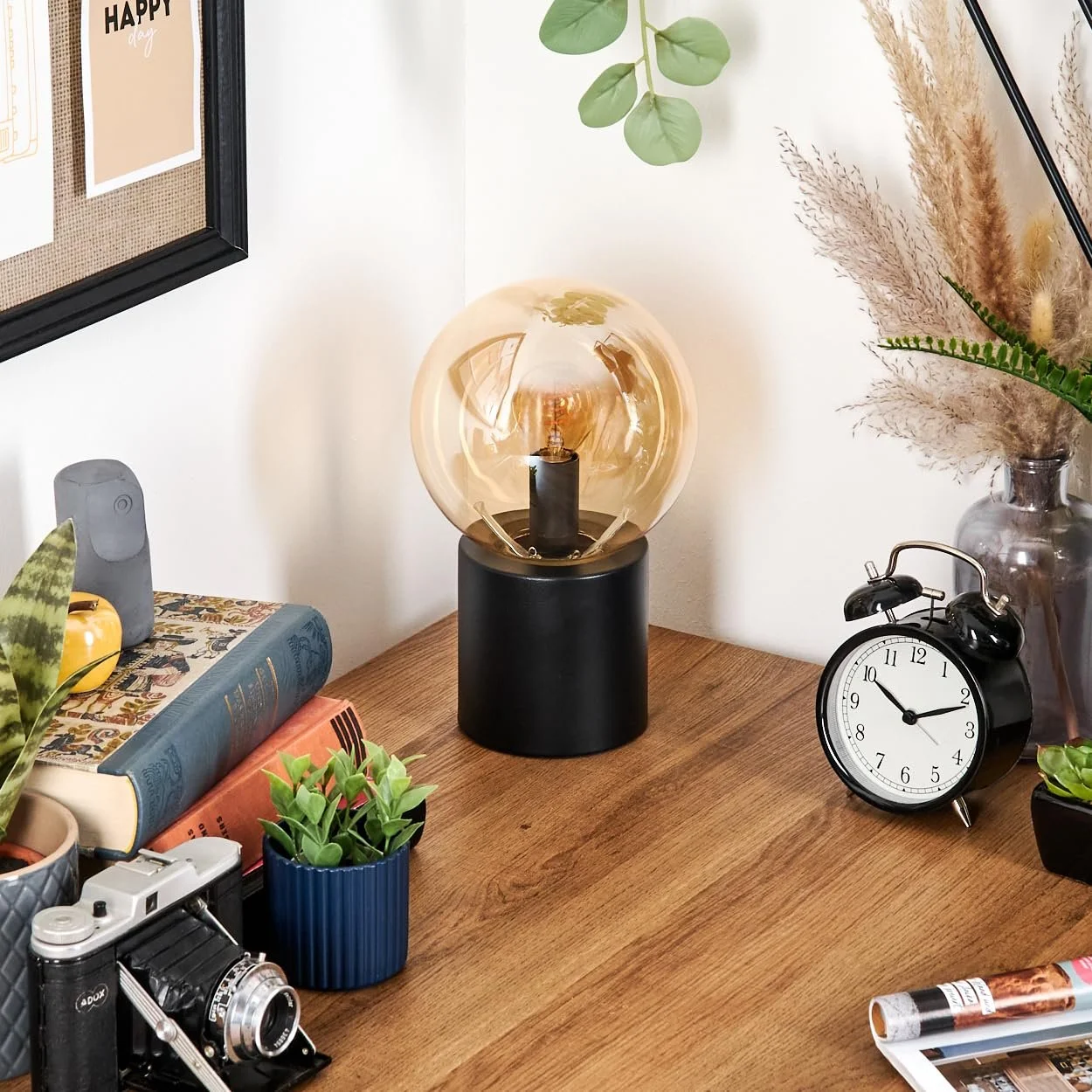 Настільна лампа HOFSTEIN Gastor метал / скло Чорний/Бурштиновий 15 см E14, фото №2