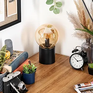 Настільна лампа HOFSTEIN Gastor метал / скло Чорний/Бурштиновий 15 см E14 synthetic.ua - Фото 1