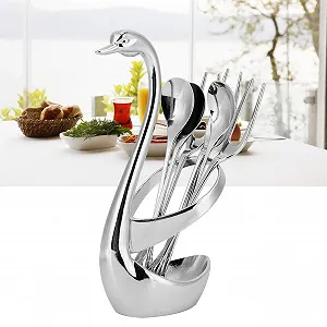 Набор посуды Тризуб, 7 предметов, с держателем в форме лебедя, органайзер для хранения, набор посуды для дома synthetic.ua - Фото 1