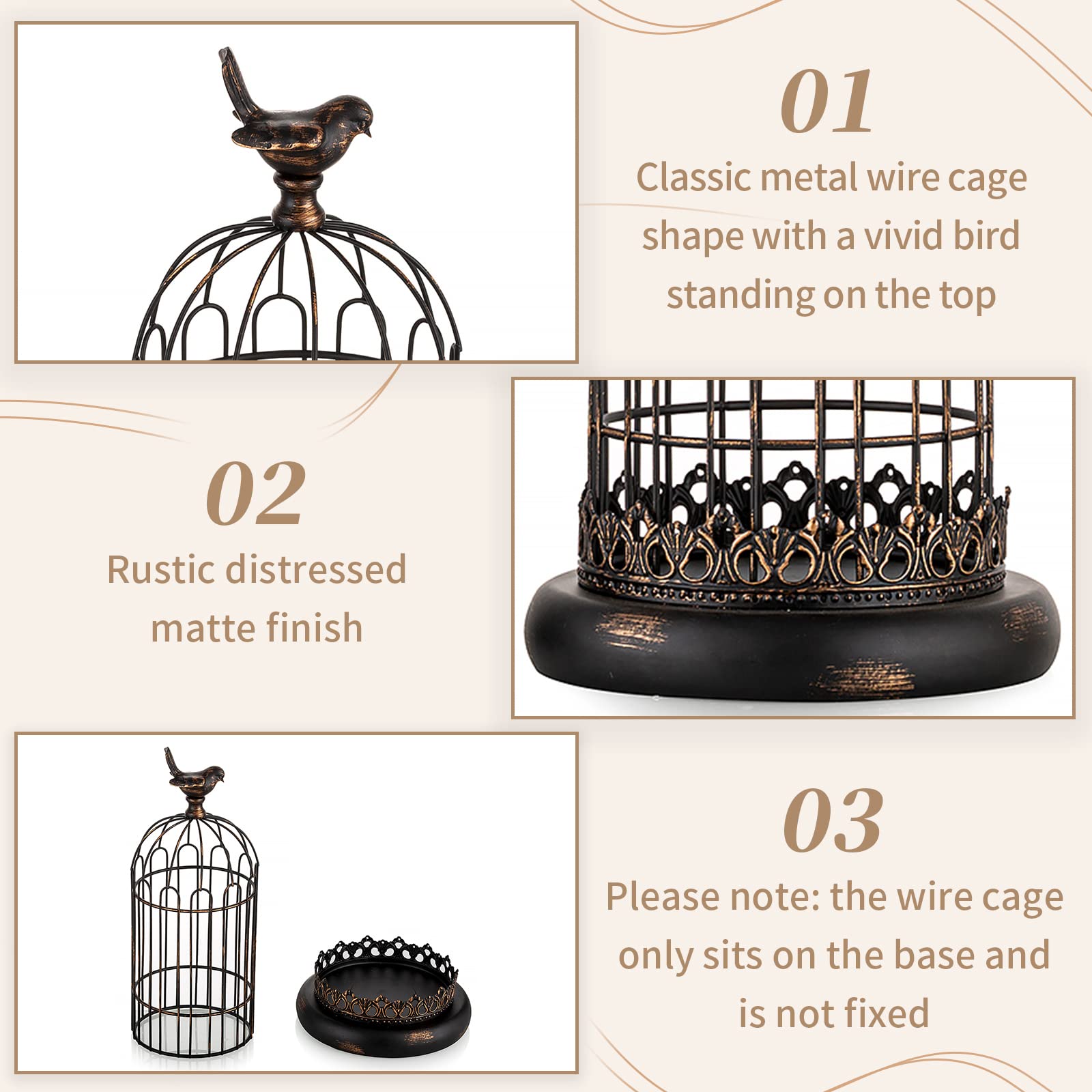 Подсвечник Sziqiqi Bird Cage Decorative Shabby Chic 27 cm / 37 cm Black Metal Set of 2, фото №5