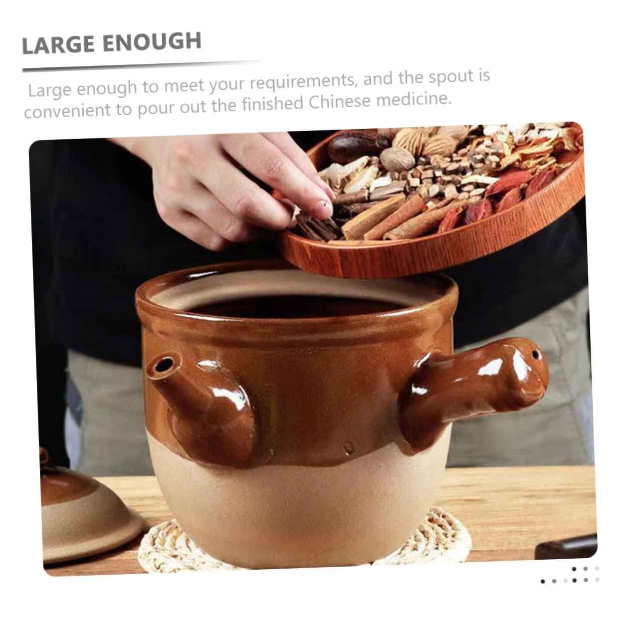 Горшок глиняный SOLUSTRE для китайской медицины небольшой полуглянцевый жаростойкий с гладкой ручкой для открытого огня и газовых плит, фото №3