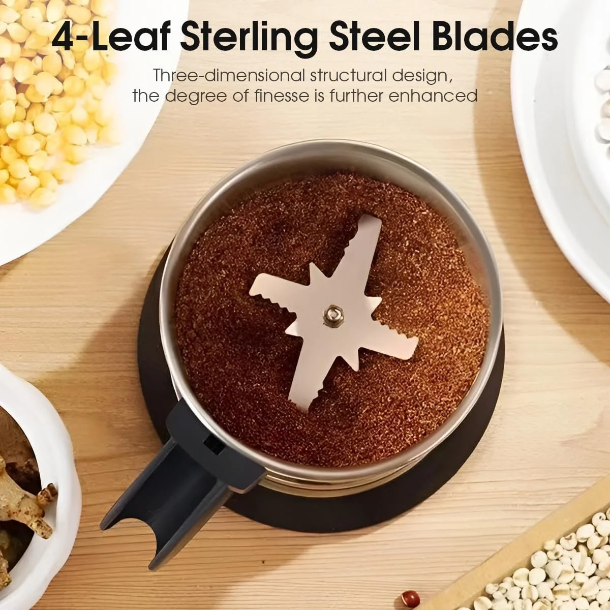 Электрическая Блинчик для Кофейных Зерен WASAGA 300 Вт из Нержавеющей Стали с Защитой от Перегрева для Орехов Специи Семена Зерна, фото №3