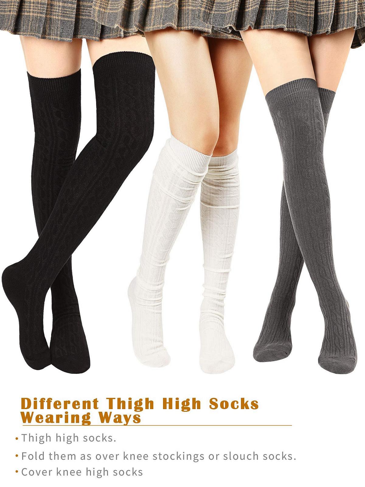 Высокие гольфы SATINIOR выше колена 3 пары Хлопковые вязаные гетры, черный, фото №2