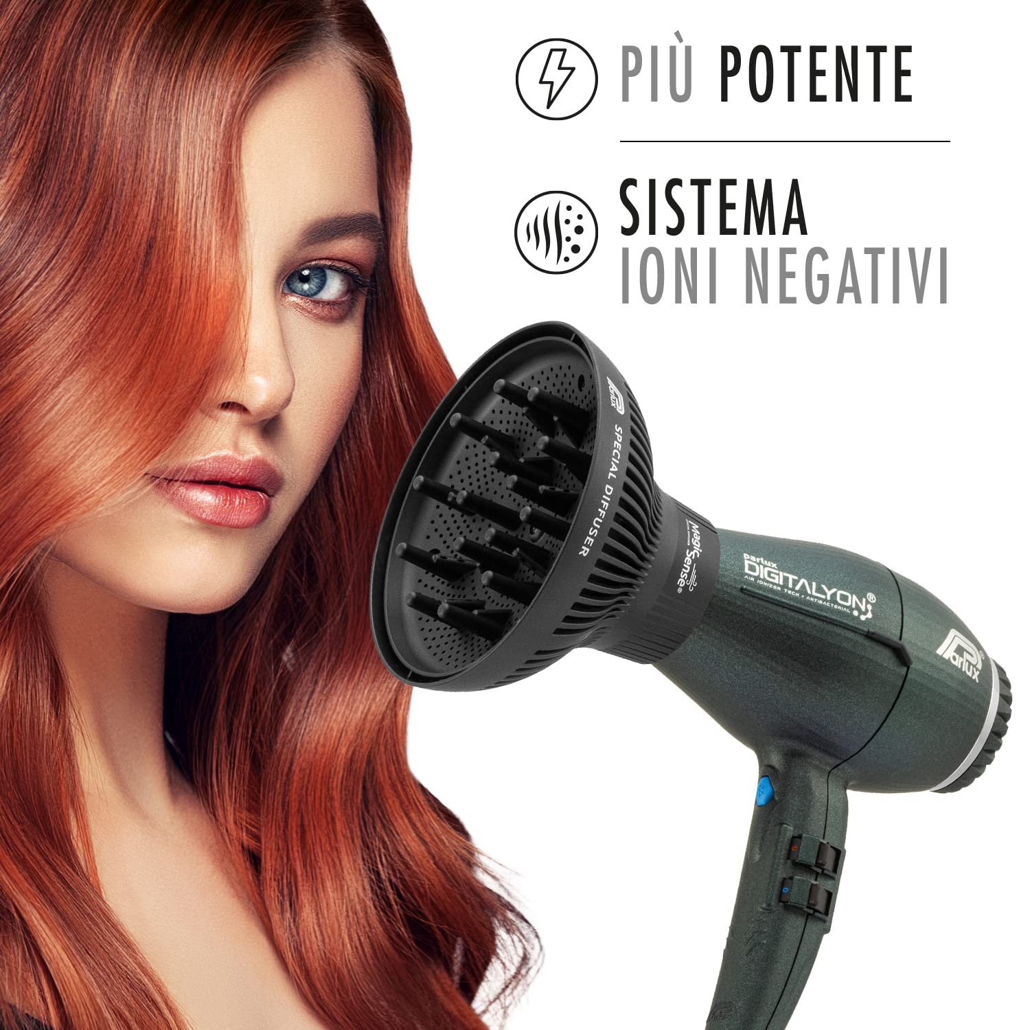 Фен Digital Parlux Digitalyon с диффузором MagicSense, профессиональный, с отрицательными ионами, очень легкий и мощный, глиттер серый, фото №4