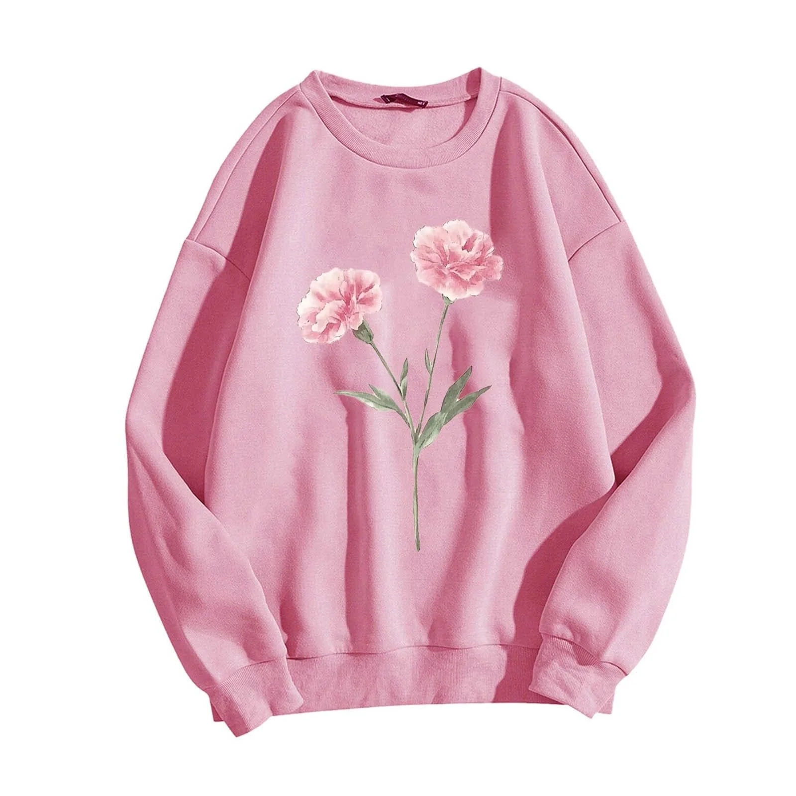 Женский Свитшот Komiseup Однотонный Oversized Круглый вырез Длинный рукав Осень-Зима Цветочный принт Свободный L Свитшот без капюшона 29, фото №4