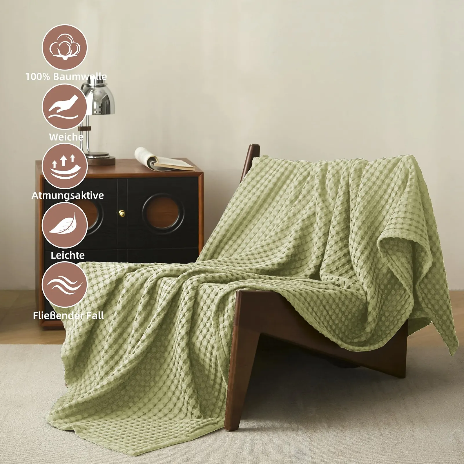 Покривало CHUFFED Бавовна 100% Вафельний Піке 220 x 240 см Авокадо Зелений, фото №2
