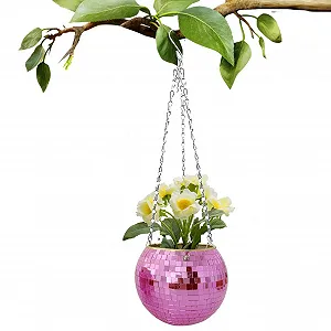 Підвісне кашпо SYNYEY Диско-куля Дзеркальне 6 дюймів Сріблясте - Фото 1