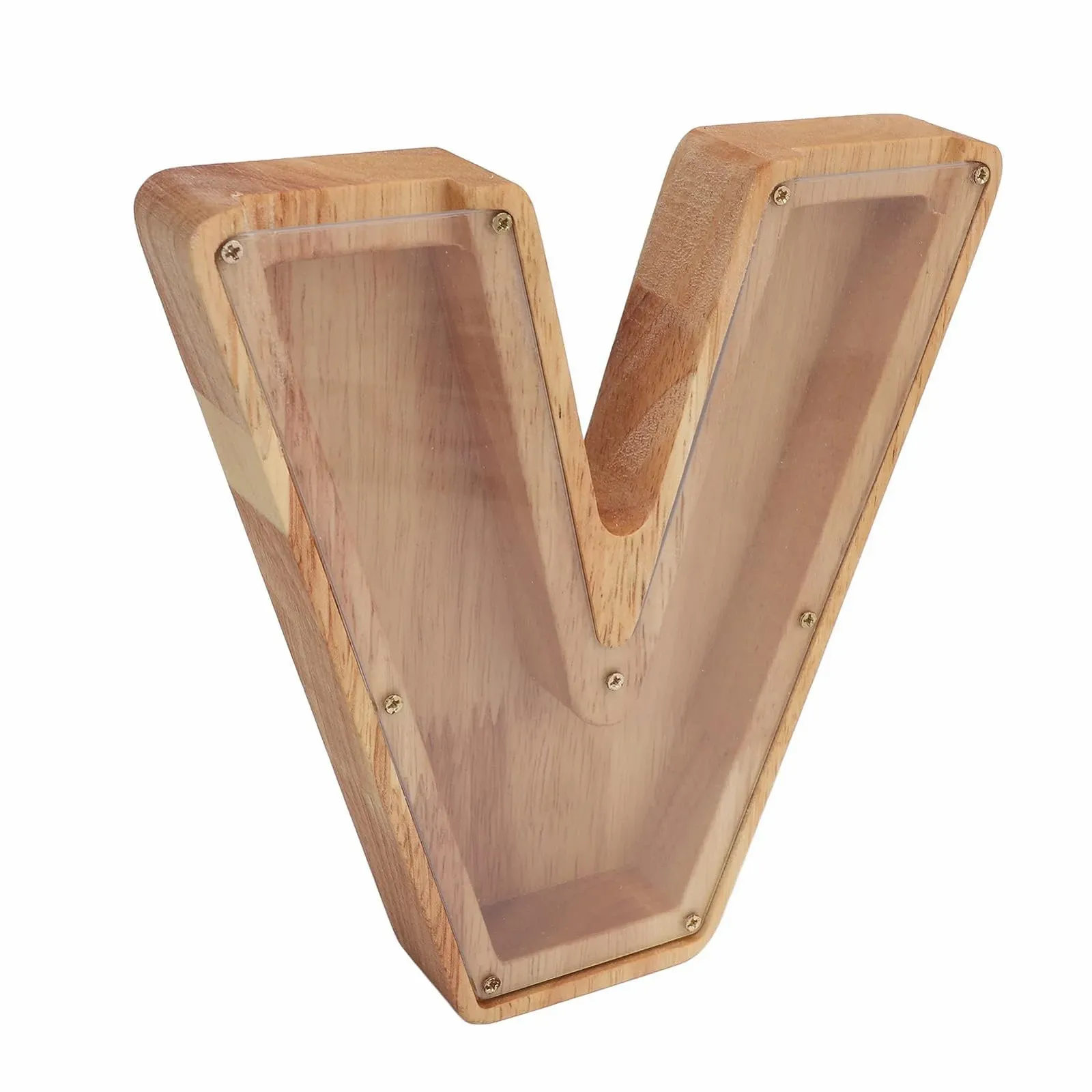 Скарбничка Kikumi Wooden Letter V Shaped Дерев'яний алфавіт Велика Прозора панель, фото №3