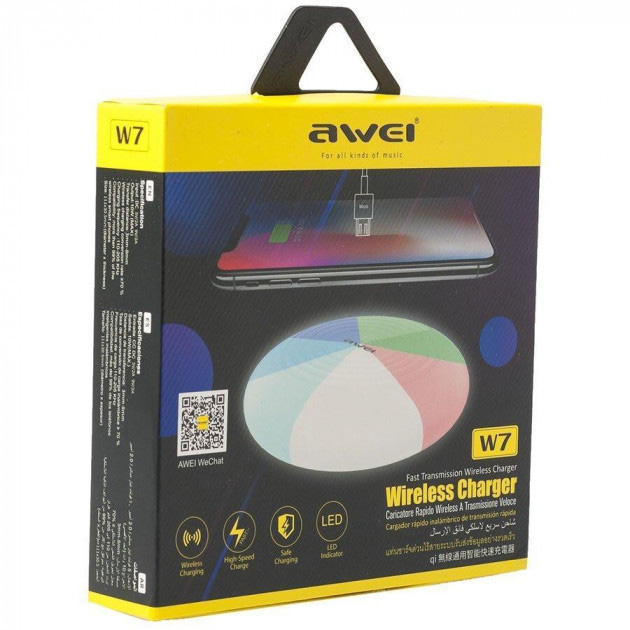 Бездротова зарядка з підсвітом 7 кольорів 10W COLOR Awei W7 WIRELESS CHARGE, фото №2 Бездротова зарядка з підсвітом 7 кольорів 10W COLOR Awei W7 WIRELESS CHARGE, фото №2