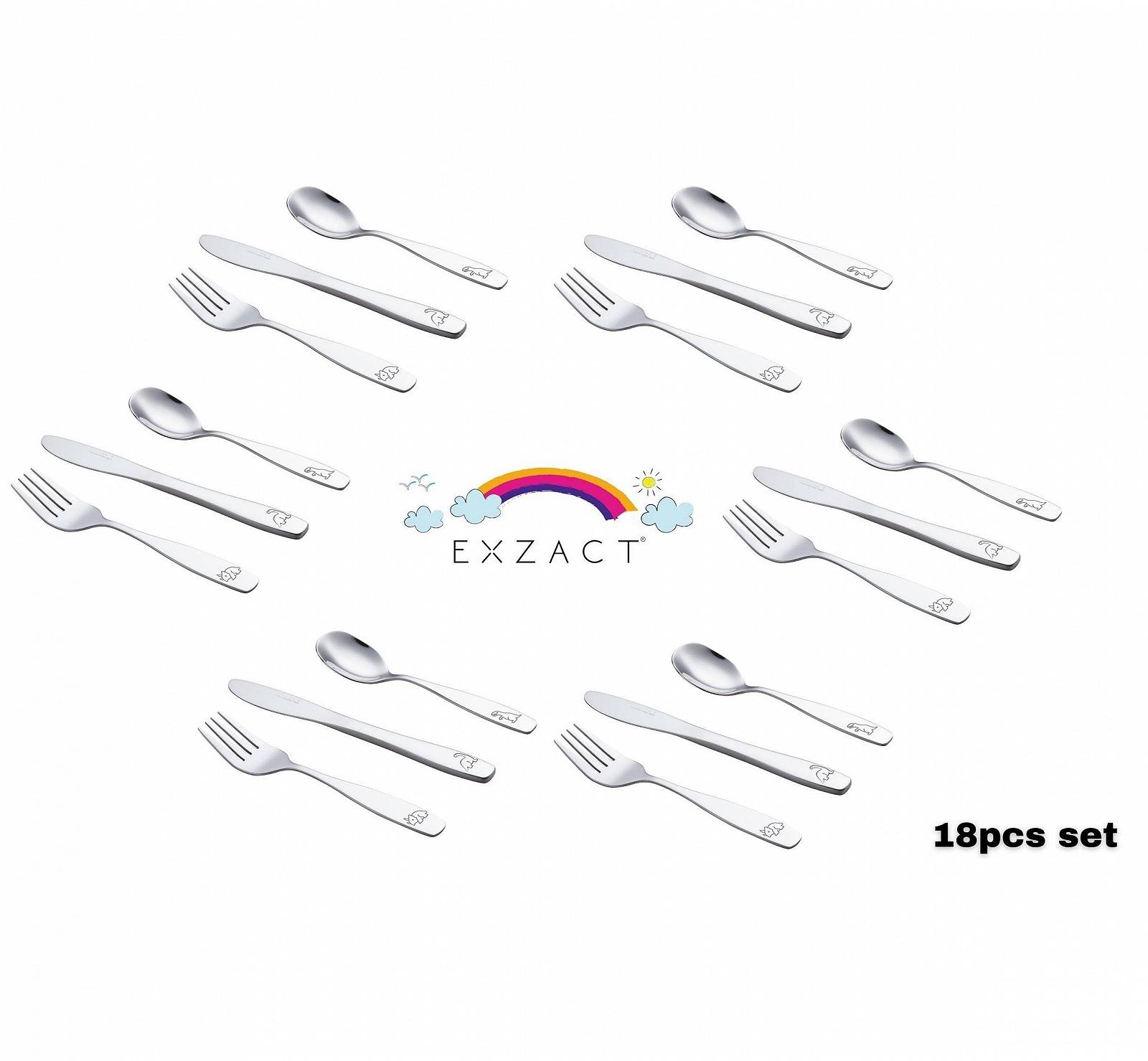 Столовые приборы EXZACT 18 предметов Нержавеющая сталь - 6 вилок, 6 безопасных ножей, 6 столовых ложек (Динозавр x 18), фото №2