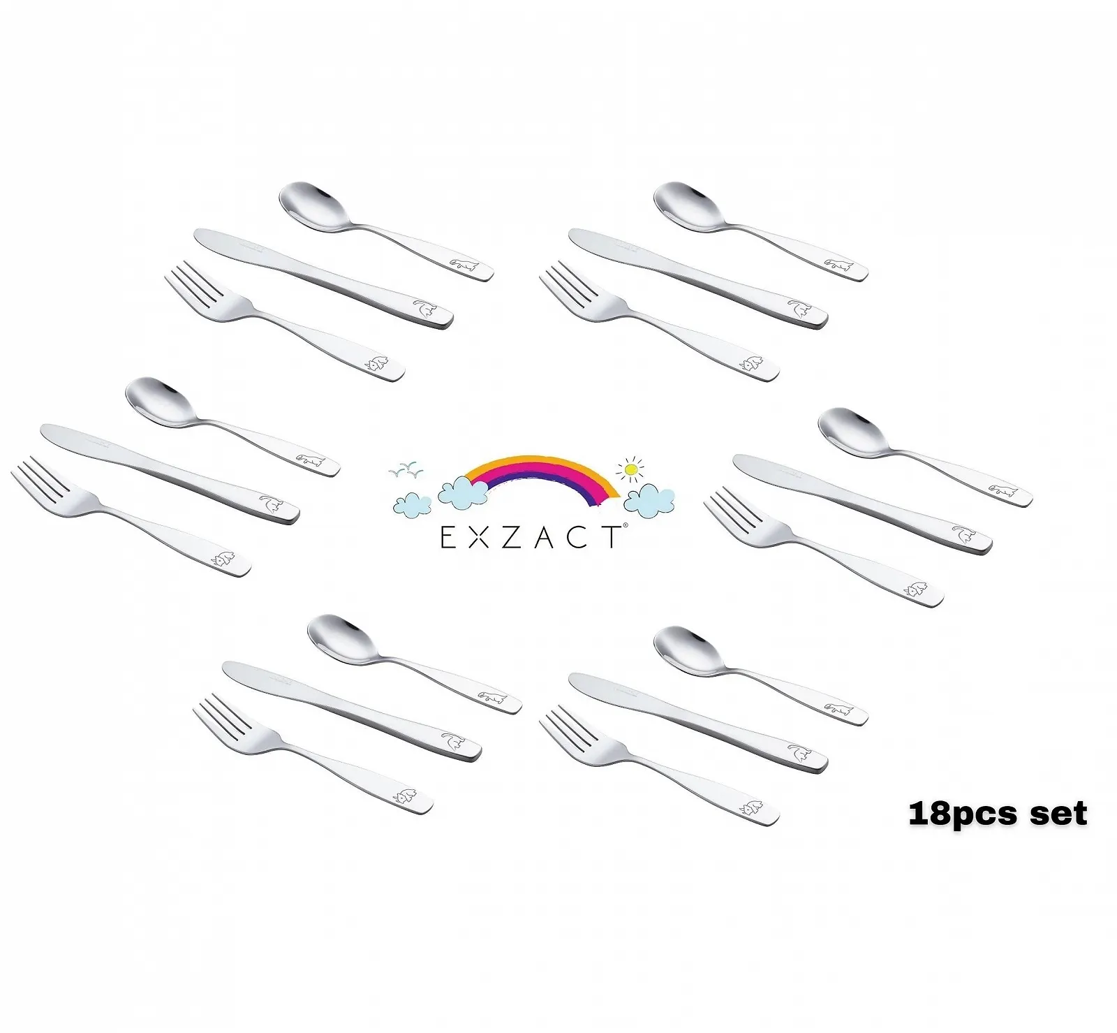 Столовые приборы EXZACT 18 предметов Нержавеющая сталь - 6 вилок, 6 безопасных ножей, 6 столовых ложек (Динозавр x 18), фото №2 Столовые приборы EXZACT 18 предметов Нержавеющая сталь - 6 вилок, 6 безопасных ножей, 6 столовых ложек (Динозавр x 18), фото №2