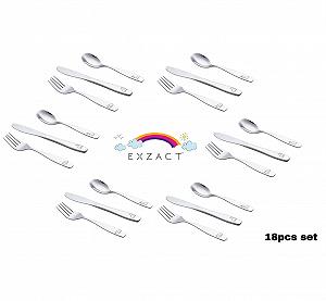 Столовые приборы EXZACT 18 предметов Нержавеющая сталь - 6 вилок, 6 безопасных ножей, 6 столовых ложек (Динозавр x 18) цена на synthetic.ua - Фото 1 Столовые приборы EXZACT 18 предметов Нержавеющая сталь - 6 вилок, 6 безопасных ножей, 6 столовых ложек (Динозавр x 18) synthetic.ua - Фото 1