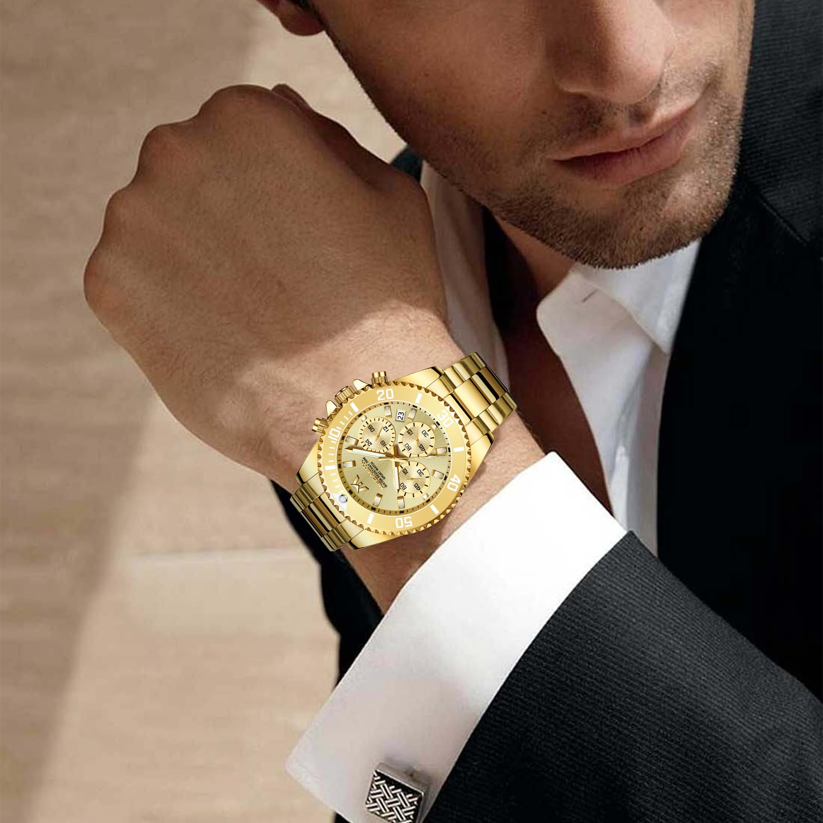 Годинник MEGALITH Чоловічий Хронограф Нержавіюча сталь Золотий 43 мм Водонепроникний Люмінесцентний Анемометр Чоловічий Елегантний Подарунок C2 Золото Нержавіюча сталь, фото №4 Годинник MEGALITH Чоловічий Хронограф Нержавіюча сталь Золотий 43 мм Водонепроникний Люмінесцентний Анемометр Чоловічий Елегантний Подарунок C2 Золото Нержавіюча сталь, фото №4