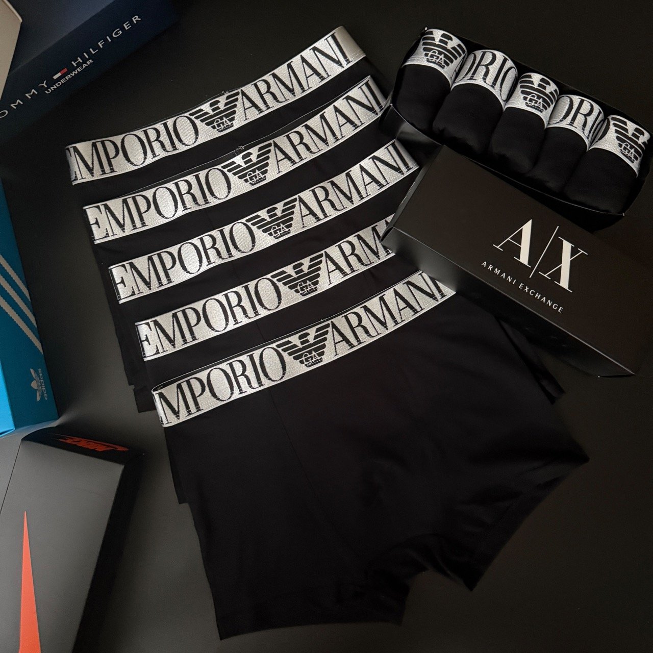 Чоловічі труси боксери Emporio Armani чорні упаковка 5 штук, фото №4
