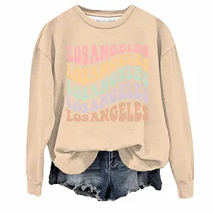 Женская толстовка Los Angeles California с графическим принтом в виде букв, повседневная, с круглым вырезом, милая толстовка для женщин, винтажные Y2K худи, эстетичная мультяшная графика, осень - Фото 1