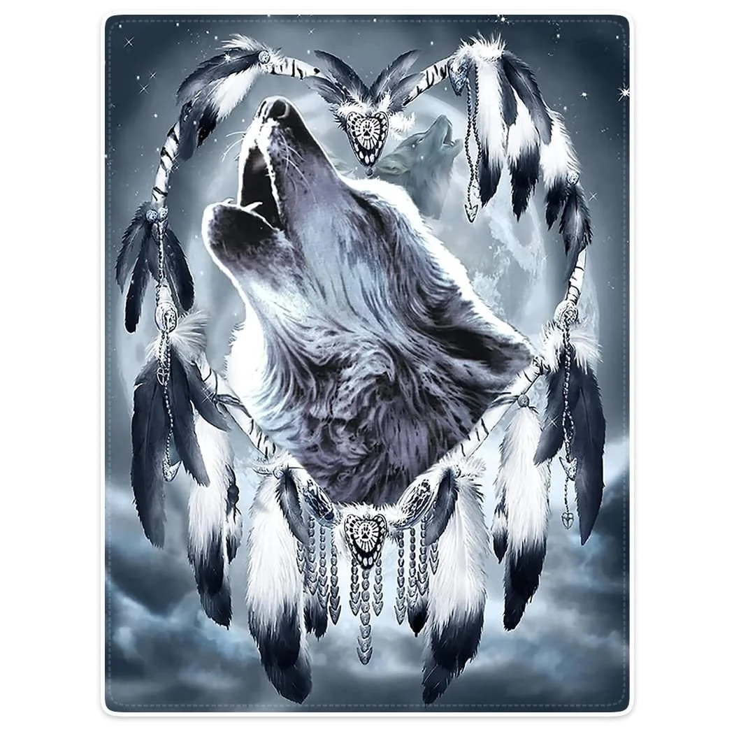 Фланелевое одеяло Violetpos 150 x 200 см Мягкое флисовое одеяло Уютные одеяла Мягкий плед для кровати Волк Душа Ловец снов в форме сердца, фото №1