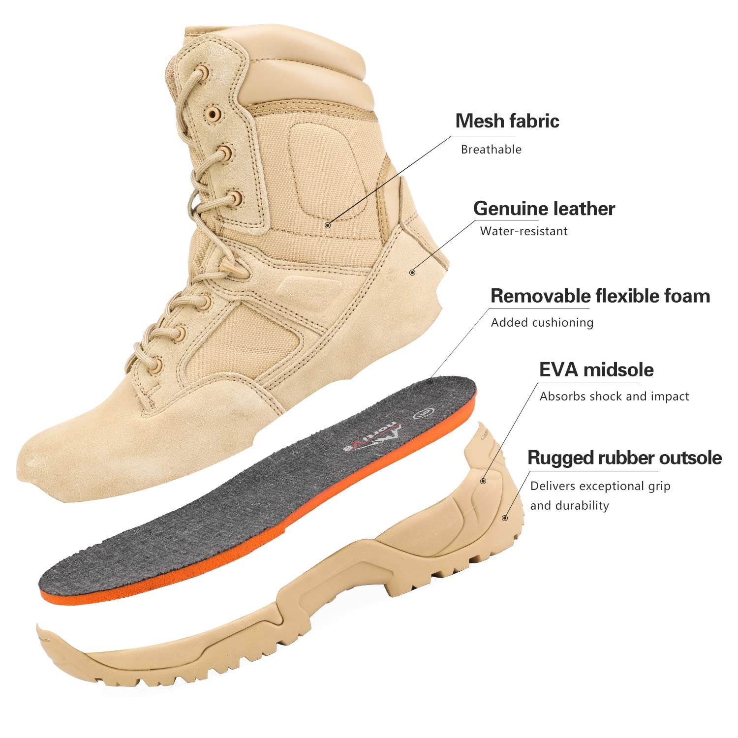 Мужские ботинки NORTIV 8 Military Tactical Security Combat Army Outdoor Trekking, фото №5