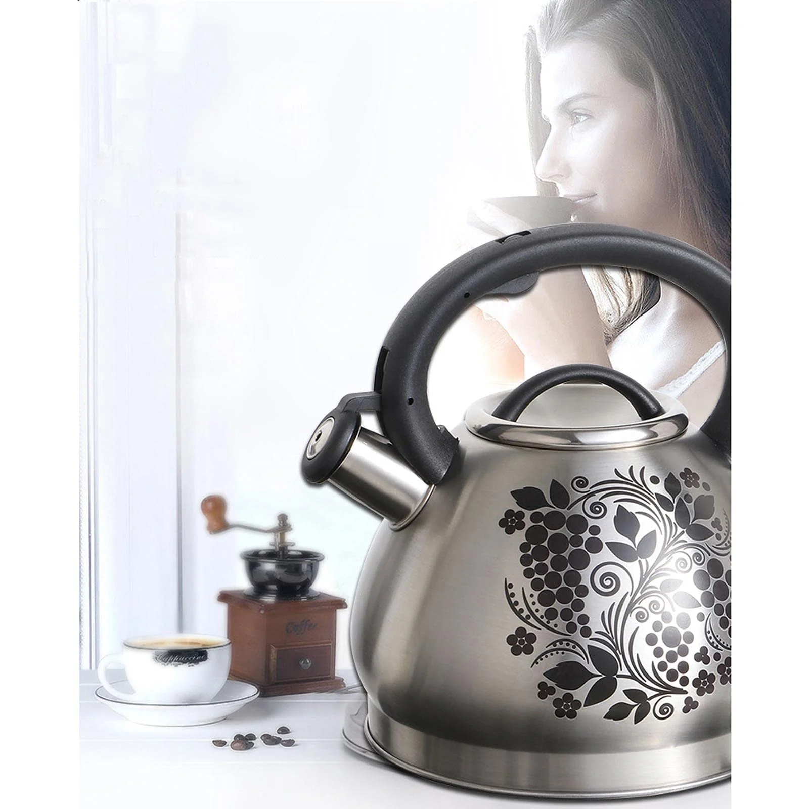 Чайник 3 літри з нержавіючої сталі з свистком, змінює колір після нагрівання, фото №7 Чайник 3 літри з нержавіючої сталі з свистком, змінює колір після нагрівання, фото №7