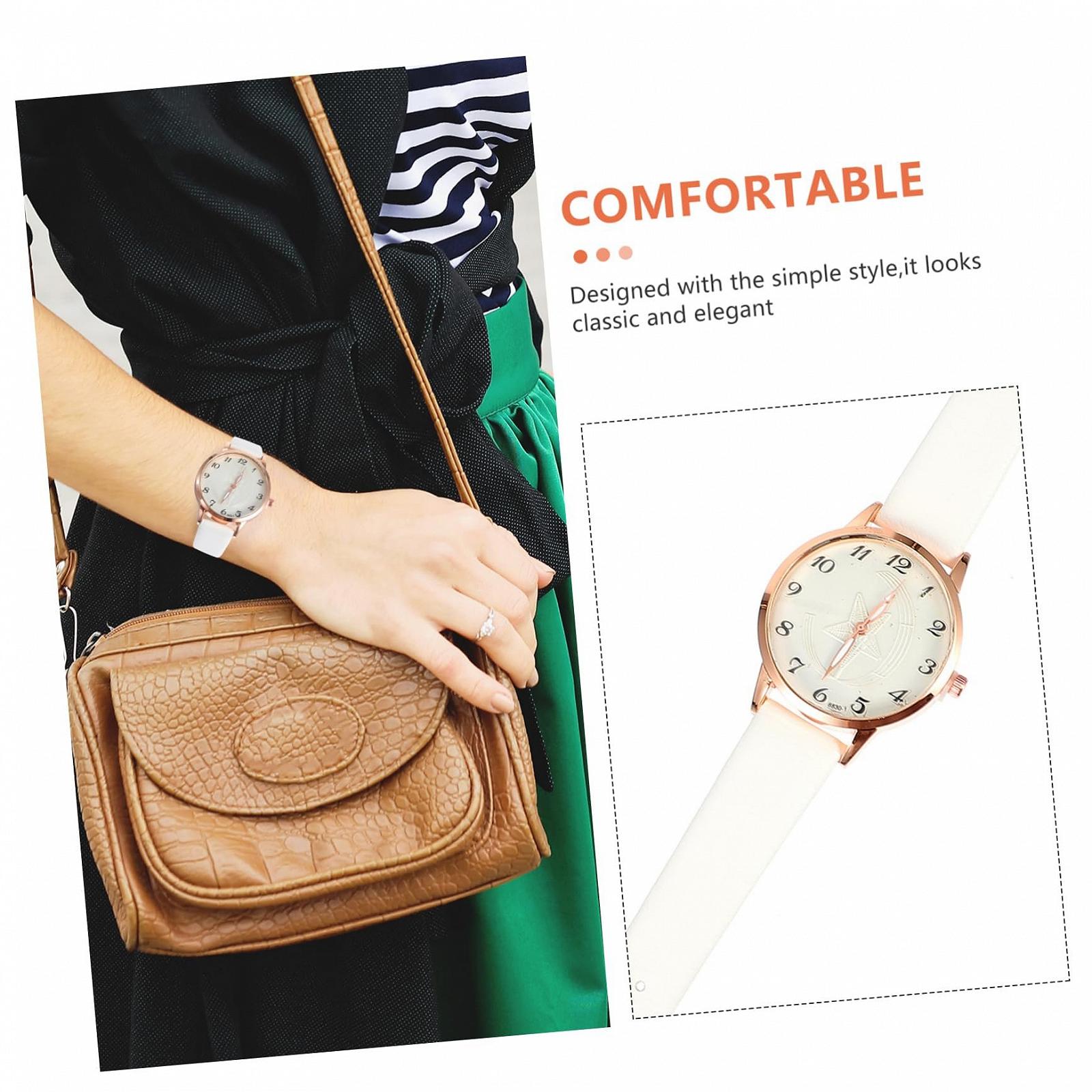 Женские Часы Healvian Тонкие Золотые с Кожаным Ремешком PU Искусственная Кожа Белый, фото №4