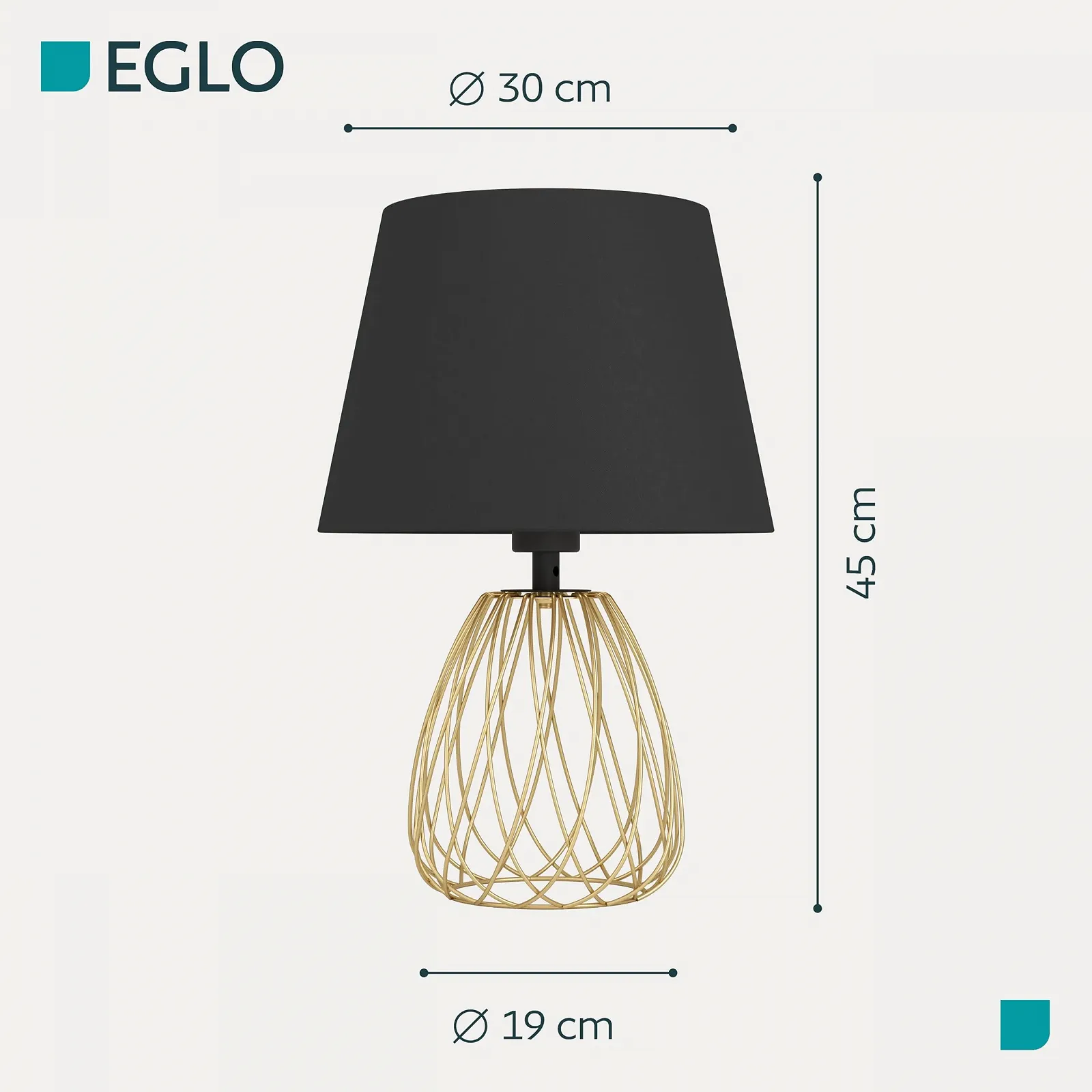 Настільна лампа EGLO JAZMINIA Vintage 45 см Black & Brass Metal Textile Shade E27, фото №4