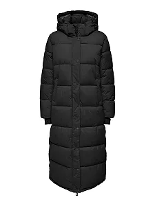 Женское стеганое пальто ONLY со съемным капюшоном и ребристыми манжетами - Фото 1