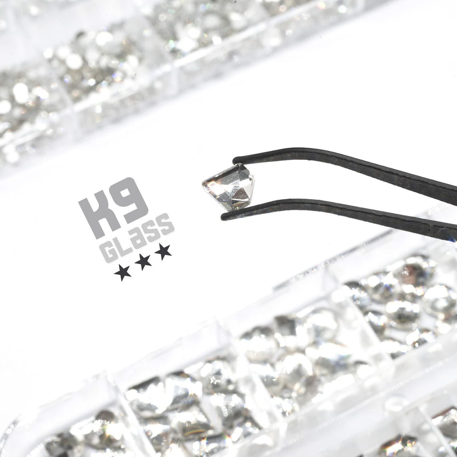 Стразы для ногтей Crystal White Glitter Stones, 12 типов крупных блестящих камней + 6 размеров круглых стеклянных страз K9, 2630 шт., фото №4