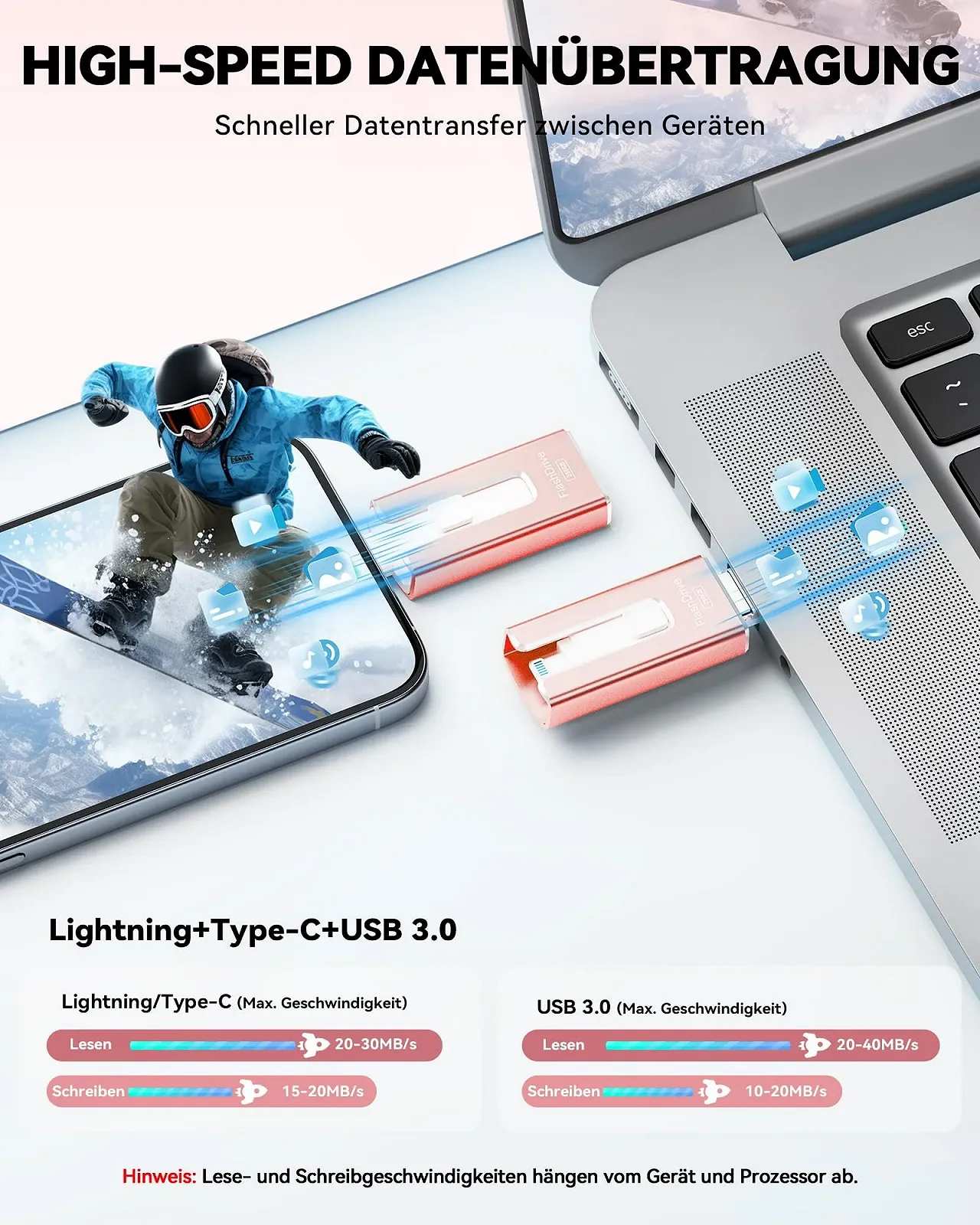 USB-накопичувач SUDEHO 256 ГБ 4 в 1 MFi Certified Рожевий металік, фото №3