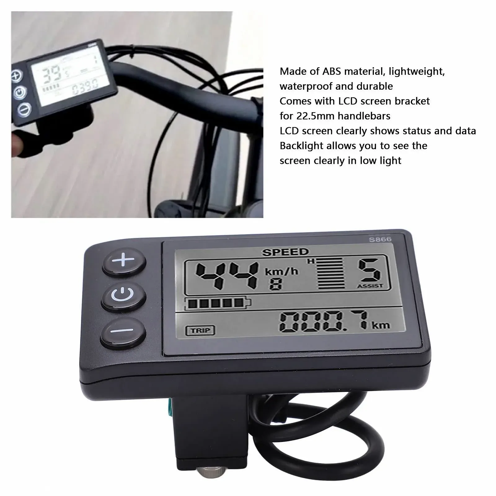 LCD-дисплей для электровелосипеда S866 24V 36V 48V 22.2 мм 5 Pin, фото №3
