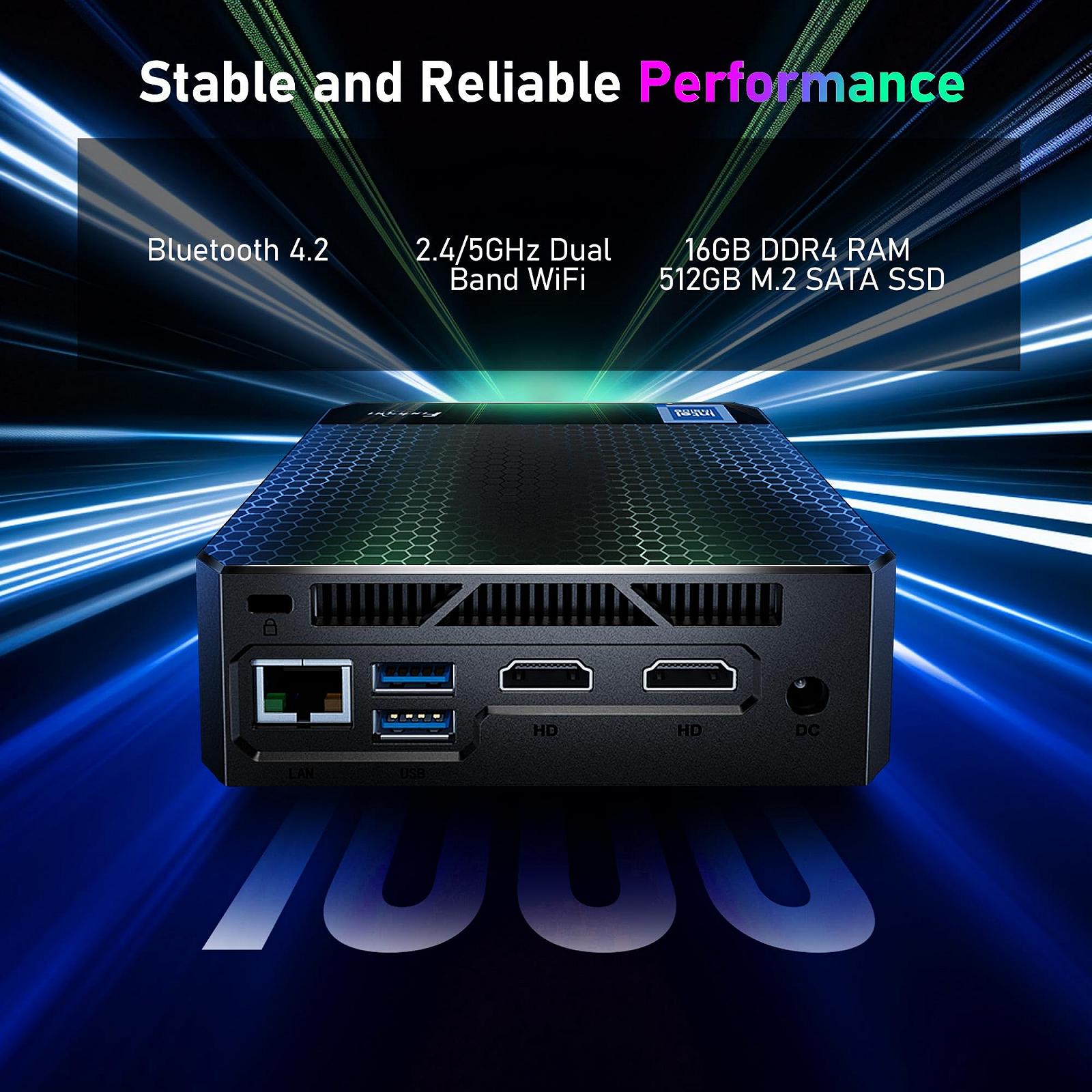 Міні-ПК Intel 12th Alder Lake-N95 16GB RAM 512GB M.2 SSD Windows 11 Pro Чорний, фото №7