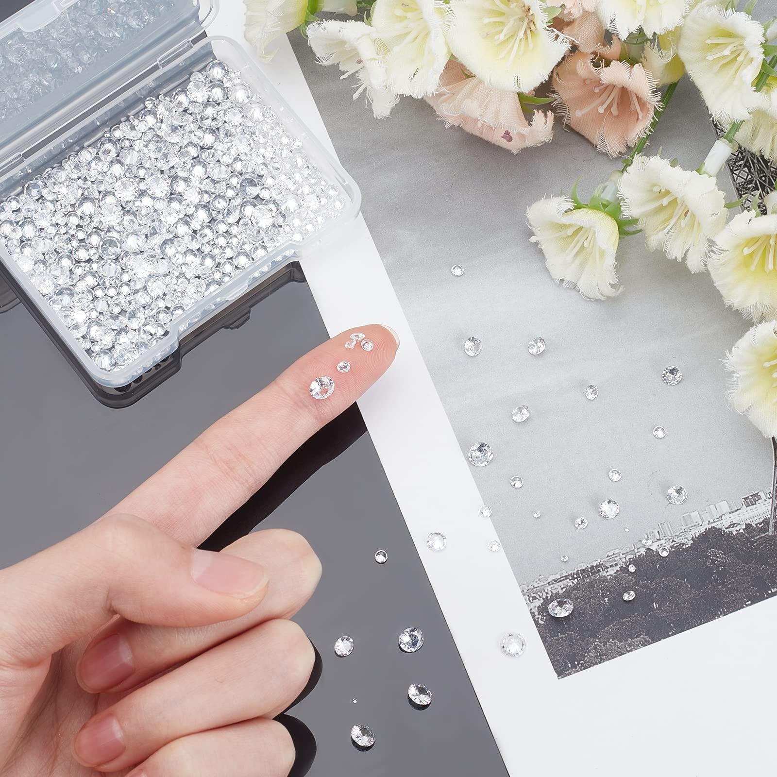 Камни Cubic Zirconia Прозрачный 8 Размеров 0.8~5мм CZ Rhinestones с огранкой Класса A Кабошоны с заостренной задней частью для колец серег браслетов ногтей для изготовления ювелирных изделий, фото №6