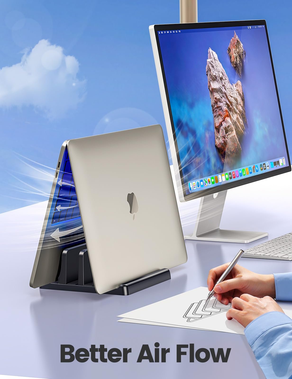 Вертикальна Підставка VAYDEER для двох ноутбуків, 4-в-1, для вертикального розташування, сумісна з MacBook Air, MacBook Pro, iPad, планшетами, ноутбуками до 17,3 дюймів, фото №3