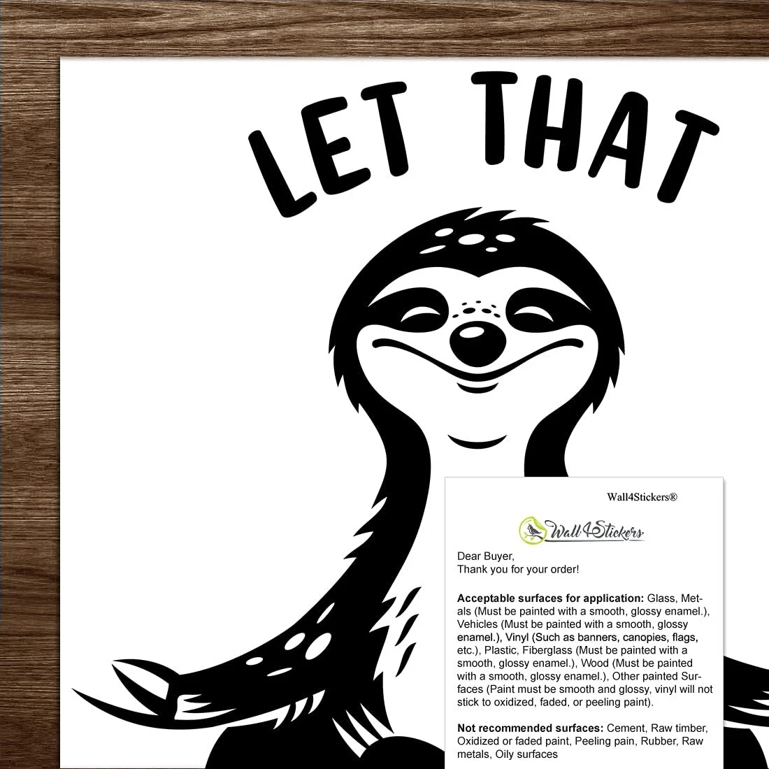 Наклейка на стіну Let That Sh*t Go Цитати Лінивець для медитації Матова, фото №7