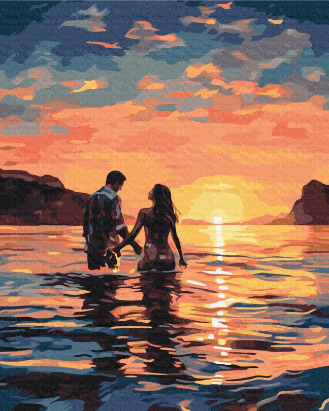 BS53890 Картина за номерами 40 х 50 см Закохані на світанку Без коробки, фото №1