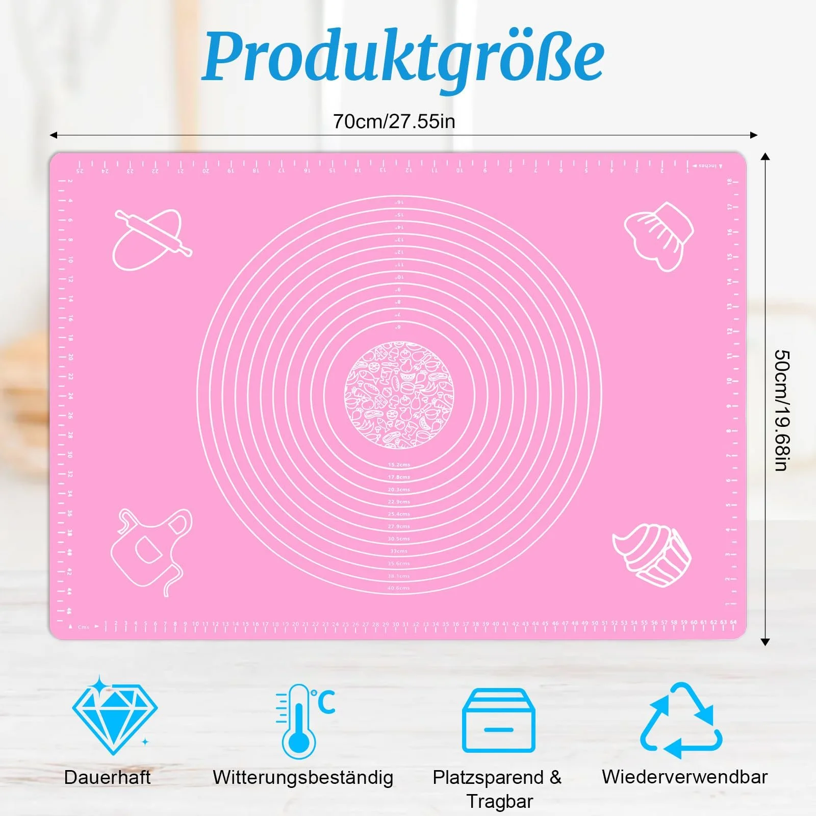 Килимок силіконовий 70 x 50 см для творчості дитячий нековзний Pink, фото №2