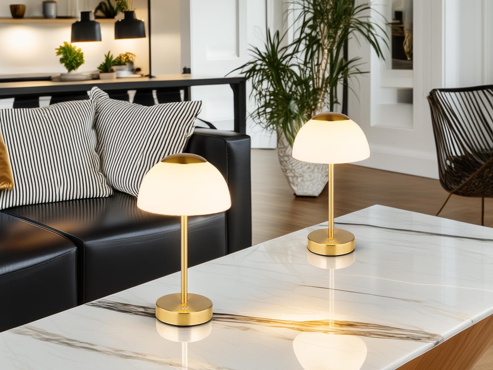 Набір із 2 настільних ламп meineWunschleuchte Dimmable Battery USB 31 см Латунь, фото №2