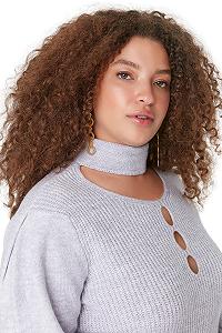 Женский свитшот с высокой горловиной TRENDYOL Plus Size, однотонный, свободного кроя synthetic.ua - Фото 1