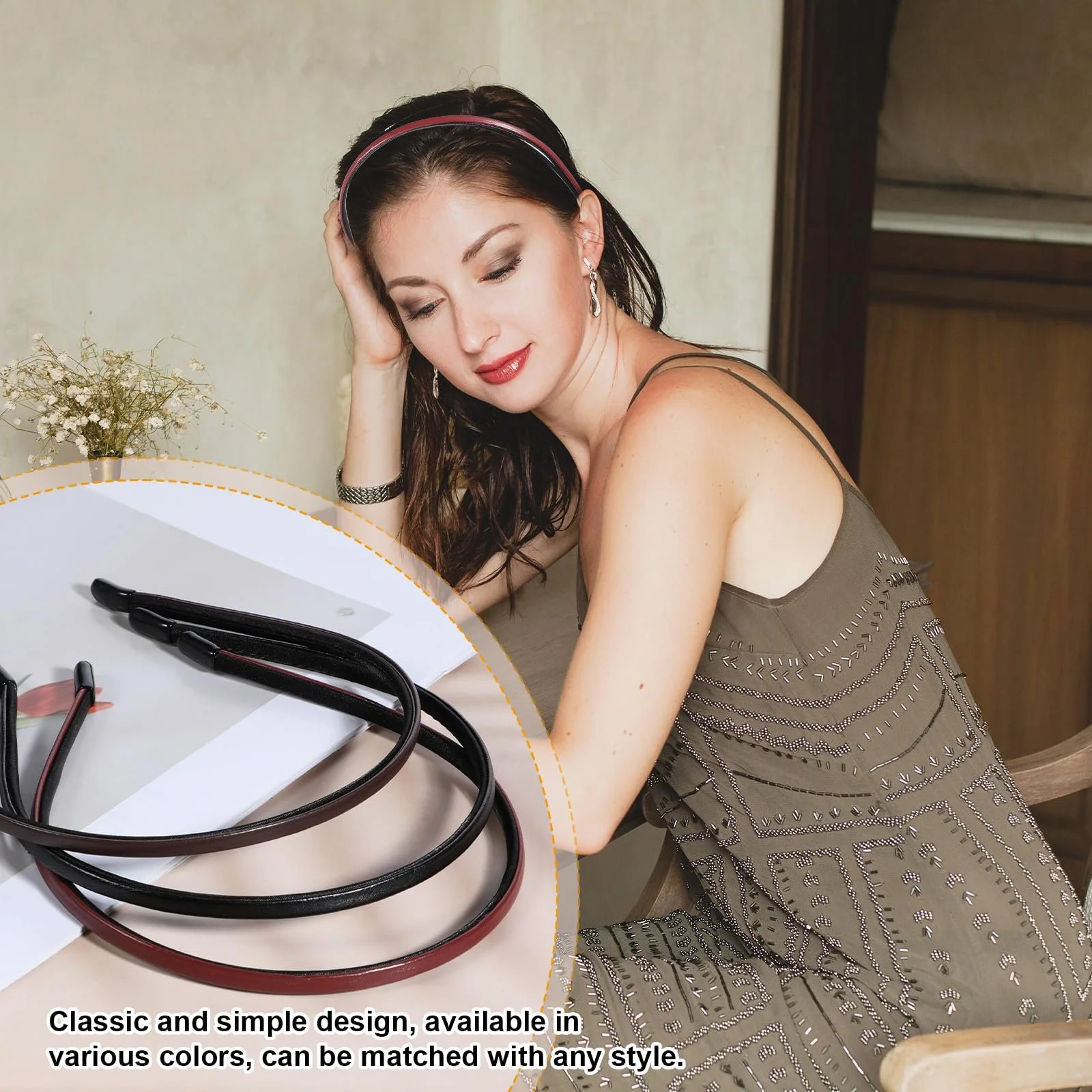 Обруч Шкіряний Тонкий Однотонний, фото №7