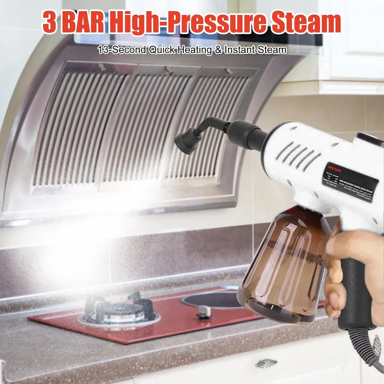 Пароочисник ручний портативний 1200 W 3 рівні температури Цифровий дисплей Білий EU, фото №3